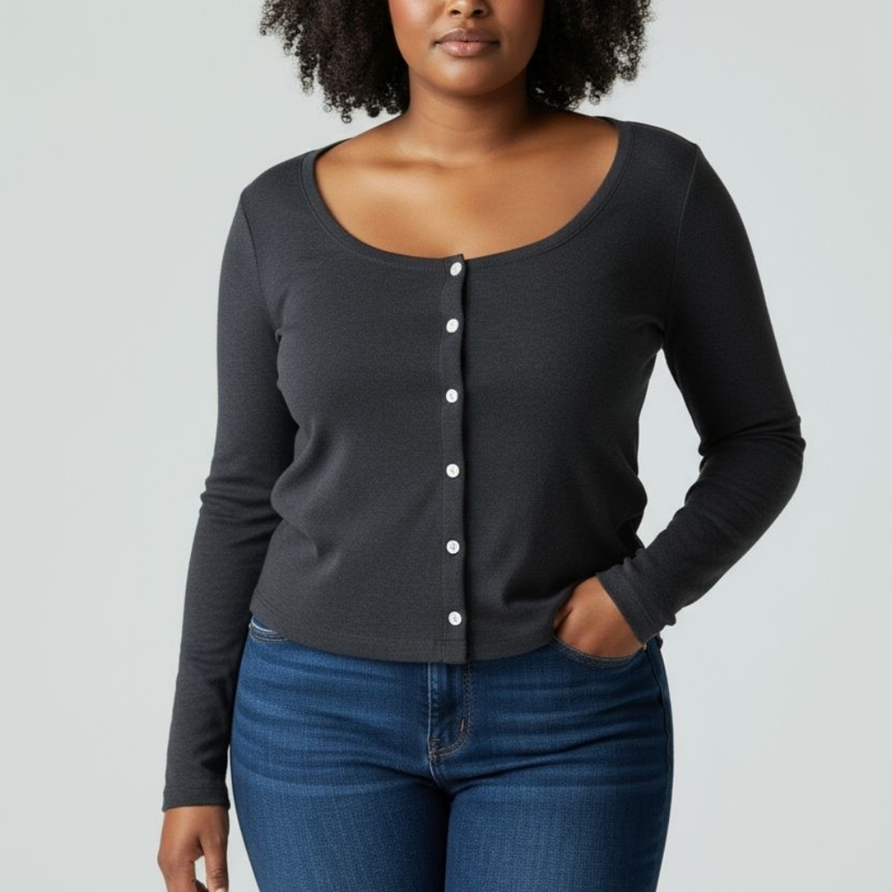 J Crew Scoopneck Ribbed Black Cardigan Top Size Medium